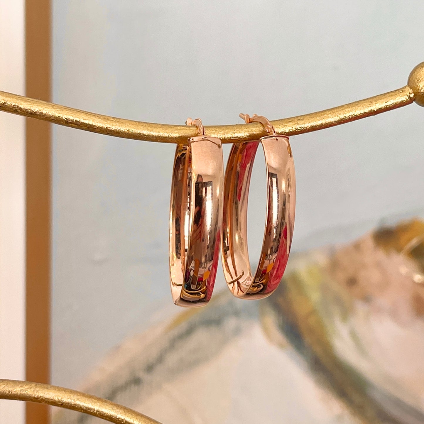14KT Rose Gold Polished Oval Hoop Earrings 31mm