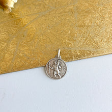 Load image into Gallery viewer, Sterling Silver Matte St. Christopher Round Medal Pendant 16mm