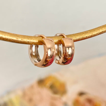 14KT Rose Gold + White Gold Hinged Huggie Hoop Earrings 10mm