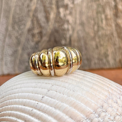 14KT Yellow Gold + White Gold Dome Shrimp Cigar Band Ring