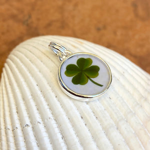 Sterling Silver Irish Painted 4-Leaf Lucky Round Pendant Charm