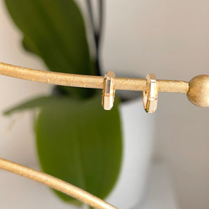 14KT Yellow Gold Bamboo Tube Huggie Hoop Earrings