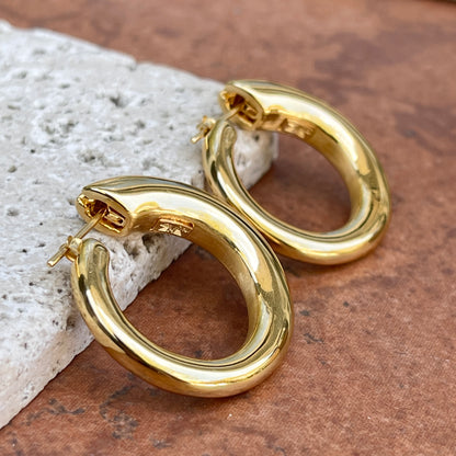 14KT Yellow Gold Tapered Tube 7mm Round Hoop Earrings 30mm