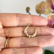 Load image into Gallery viewer, 10KT Yellow Gold Dolphin Heart Hoop Earrings