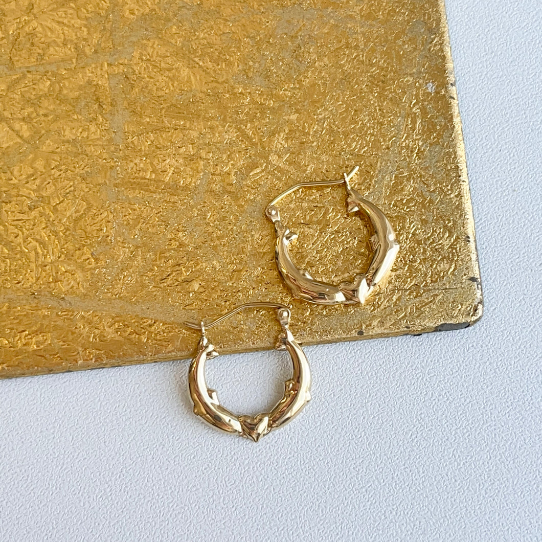 10KT Yellow Gold Dolphin Heart Hoop Earrings