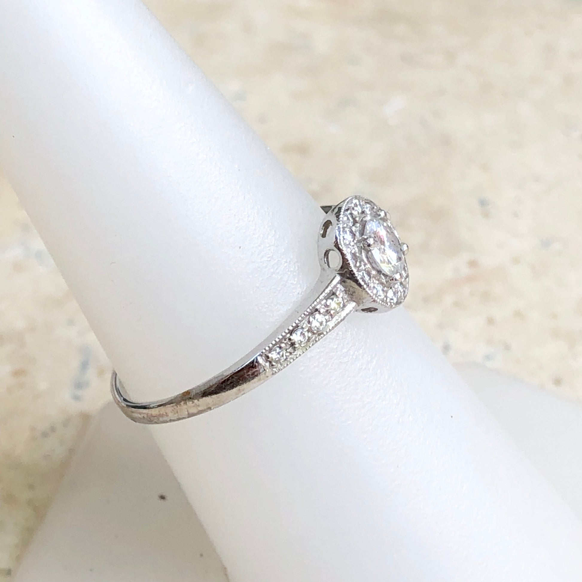 14KT White Gold Round European Cut Halo Diamond Ring - Legacy Saint Jewelry