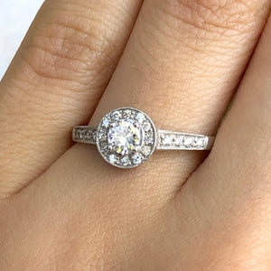 14KT White Gold Round European Cut Halo Diamond Ring - Legacy Saint Jewelry