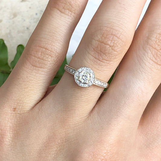 14KT Yellow Gold Faceted Round European Cut Halo Diamond Ring - Legacy Saint Jewelry