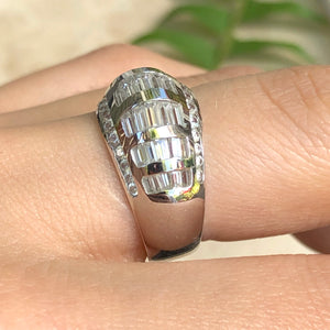 14KT White Gold Baguette + Round CZ Domed Ring Size 7, 14KT White Gold Baguette + Round CZ Domed Ring Size 7 - Legacy Saint Jewelry
