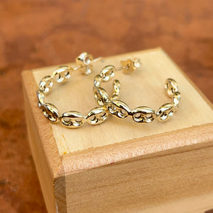 14KT Yellow Gold Mariner Link C-Shape Hoop Earrings