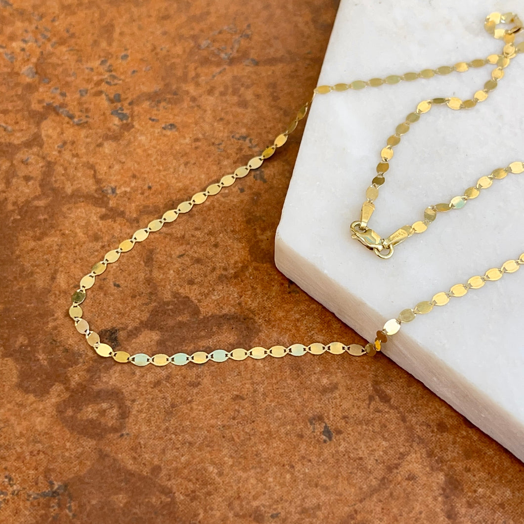14KT Yellow Gold Oval 2.2mm Mirror Link Chain Necklace