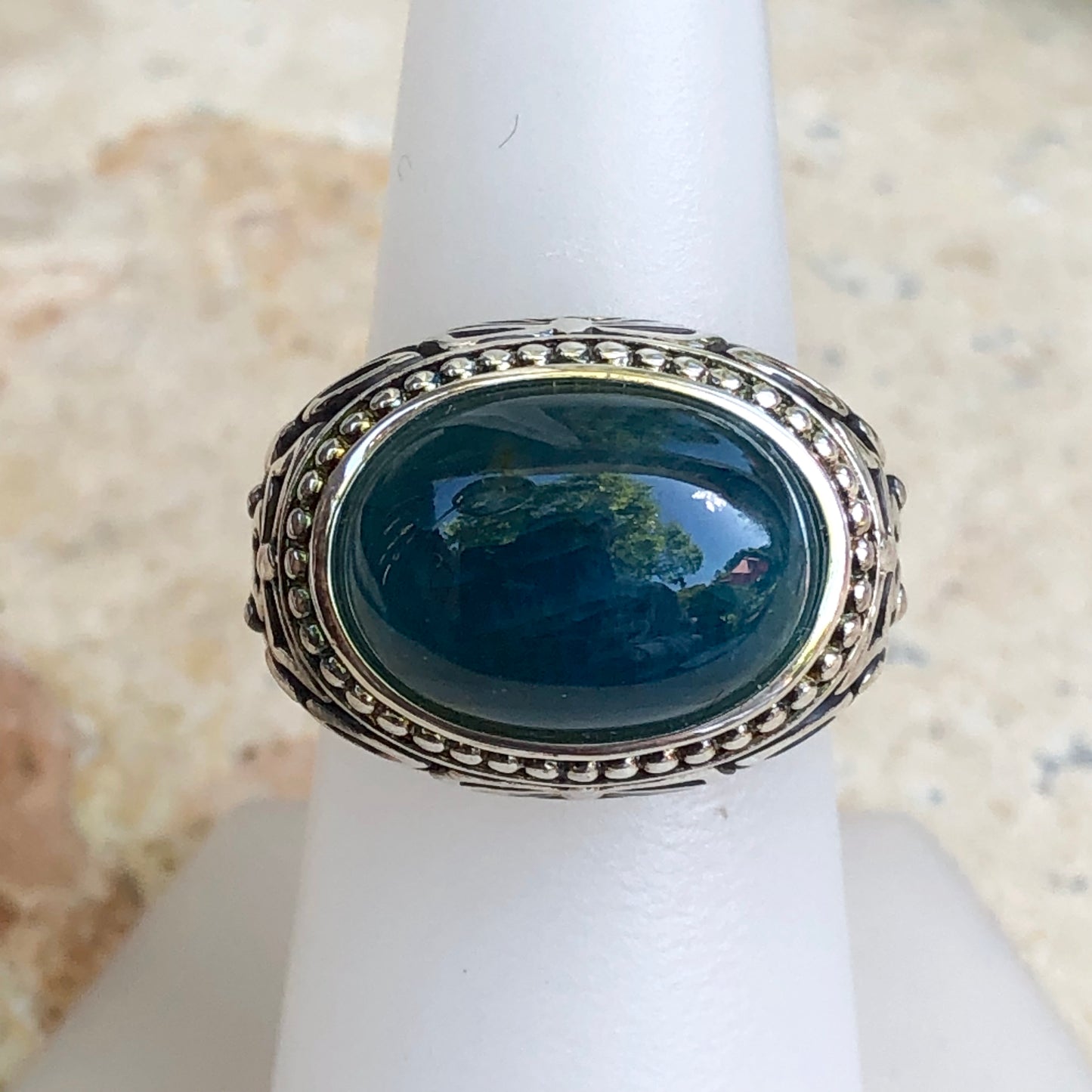 Sterling Silver Dark Blue Opaque Apatite Gemstone Dome Ring