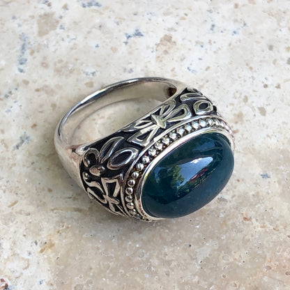 Sterling Silver Dark Blue Opaque Apatite Gemstone Dome Ring