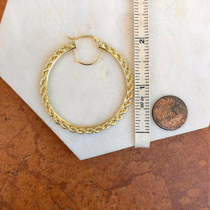 10KT Yellow Gold Diamond-Cut Rope Twist Hoop Earrings 50mm