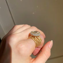 Load image into Gallery viewer, Estate 18KT Yellow Gold Round Morganite Diamond Halo Matte Cigar Band Ring