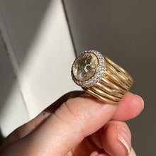 Load image into Gallery viewer, Estate 18KT Yellow Gold Round Morganite Diamond Halo Matte Cigar Band Ring