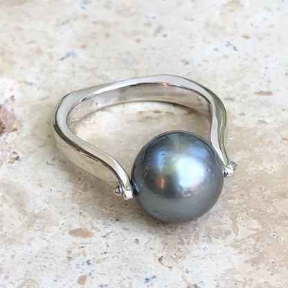 14KT White Gold + Gray Tahitian pearl Ring Size 8, 14KT White Gold + Gray Tahitian pearl Ring Size 8 - Legacy Saint Jewelry