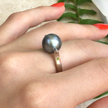 Load image into Gallery viewer, 14KT White Gold + Gray Tahitian pearl Ring Size 8, 14KT White Gold + Gray Tahitian pearl Ring Size 8 - Legacy Saint Jewelry