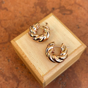 14KT Rose Gold Chunky Twisted Huggie Hoop Earrings 19mm