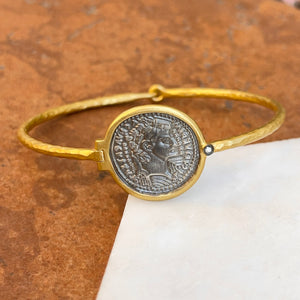 24KT Yellow Gold Plated + Sterling Silver Replica Coin + Diamond Bangle Bracelet