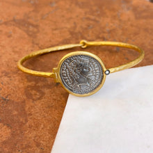 Load image into Gallery viewer, 24KT Yellow Gold Plated + Sterling Silver Replica Coin + Diamond Bangle Bracelet