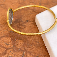 Load image into Gallery viewer, 24KT Yellow Gold Plated + Sterling Silver Replica Coin + Diamond Bangle Bracelet