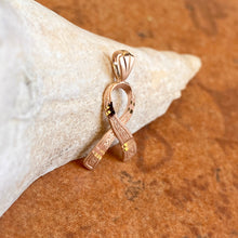Load image into Gallery viewer, 14KT Rose Gold Diamond-Cut Breast Cancer Awareness Ribbon Pendant Charm
