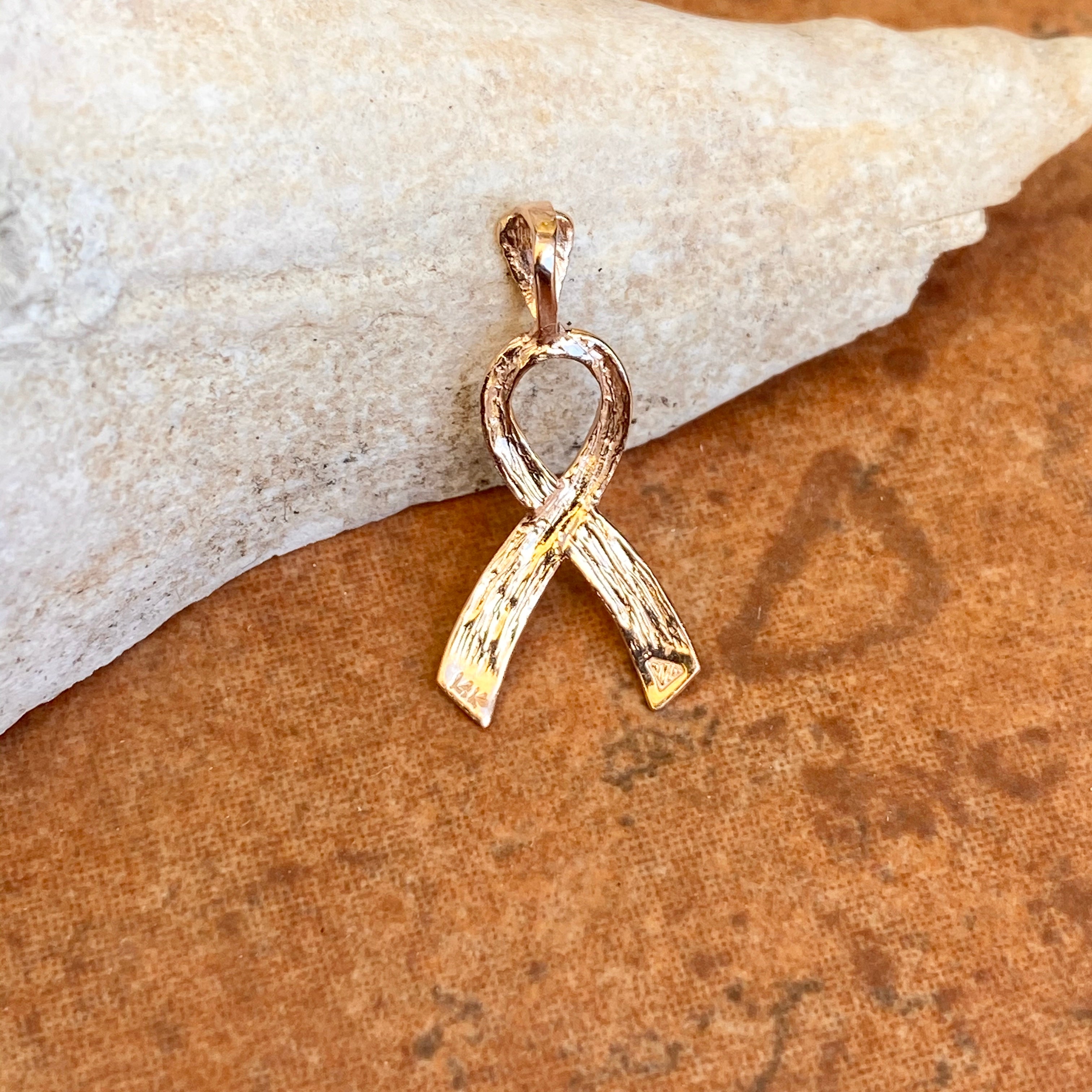 14KT Rose Gold Diamond-Cut Breast Cancer Awareness Ribbon Pendant