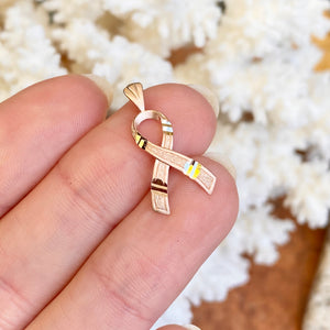 14KT Rose Gold Diamond-Cut Breast Cancer Awareness Ribbon Pendant Charm