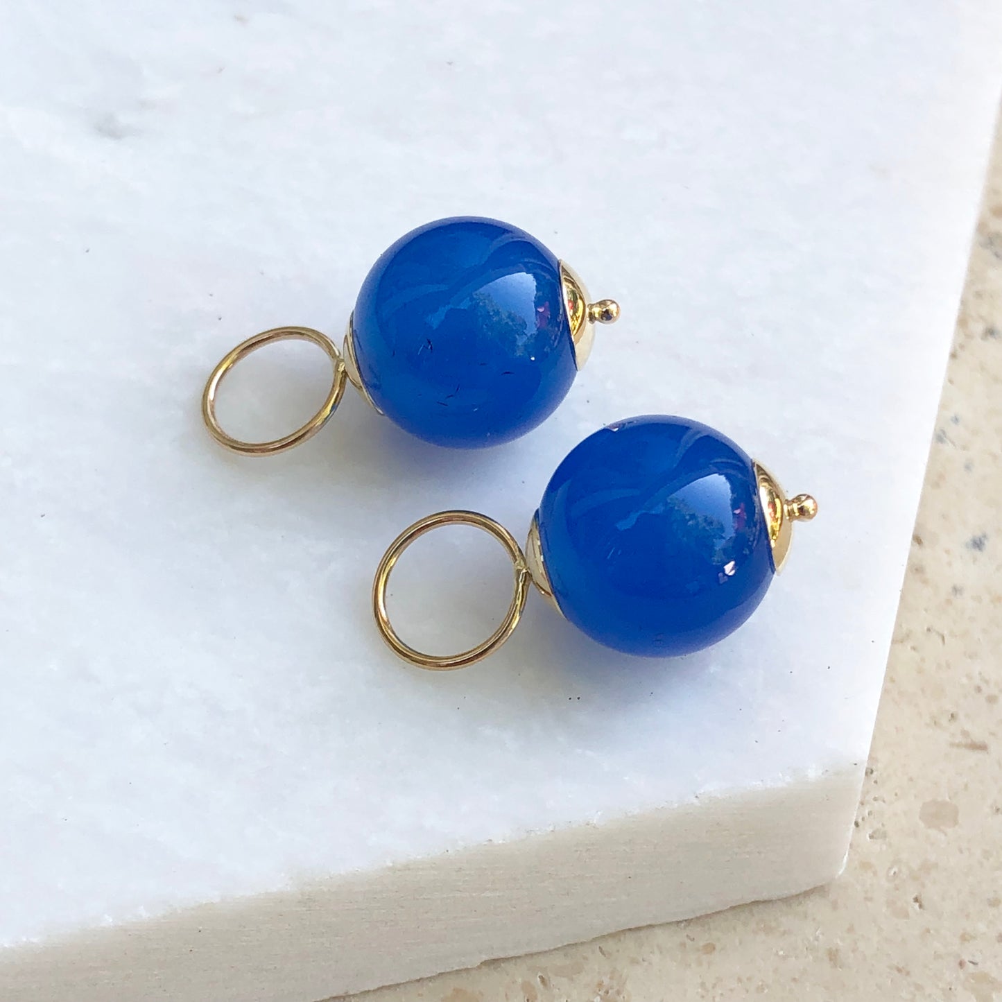 14KT Yellow Gold + Blue Onyx Ball Earring Charms, 14KT Yellow Gold + Blue Onyx Ball Earring Charms - Legacy Saint Jewelry
