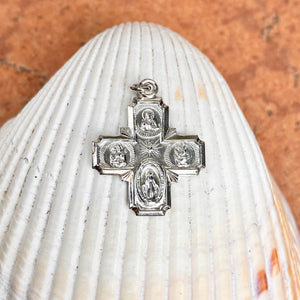 Sterling Silver Polished Four Way Catholic Cross Medal Pendant 17mm