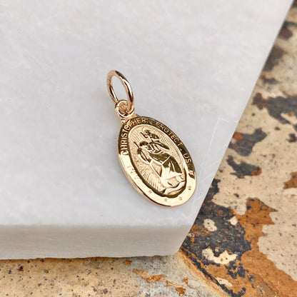 14KT Yellow Gold Saint Christopher Oval Medal Pendant Charm 21mm, 14KT Yellow Gold Saint Christopher Oval Medal Pendant Charm 21mm - Legacy Saint Jewelry