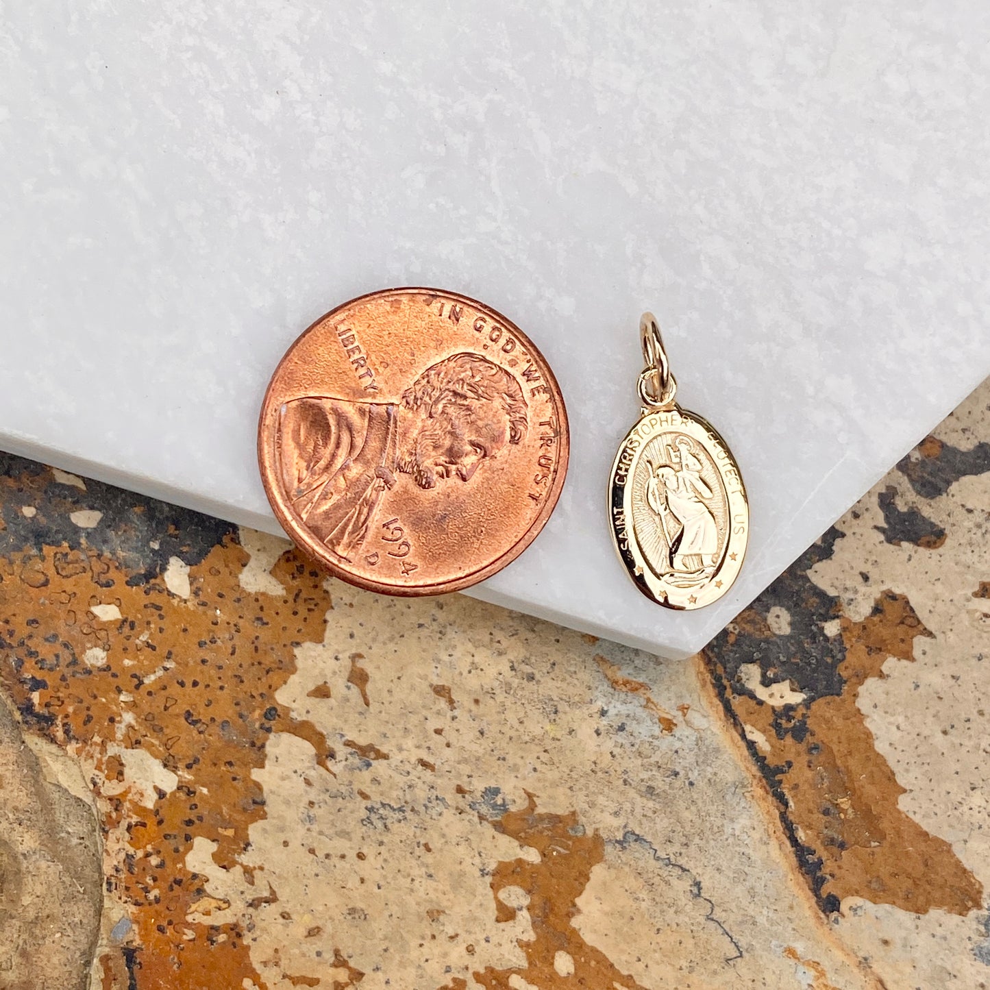 14KT Yellow Gold Saint Christopher Oval Medal Pendant Charm 21mm, 14KT Yellow Gold Saint Christopher Oval Medal Pendant Charm 21mm - Legacy Saint Jewelry