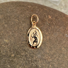 Load image into Gallery viewer, 14KT Yellow Gold Saint Christopher Oval Medal Pendant Charm 21mm, 14KT Yellow Gold Saint Christopher Oval Medal Pendant Charm 21mm - Legacy Saint Jewelry