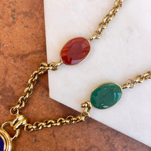 Load image into Gallery viewer, Estate 14KT Yellow Gold Venetian Intaglio Onyx, Chrysoprase + Pearl Lariat Necklace