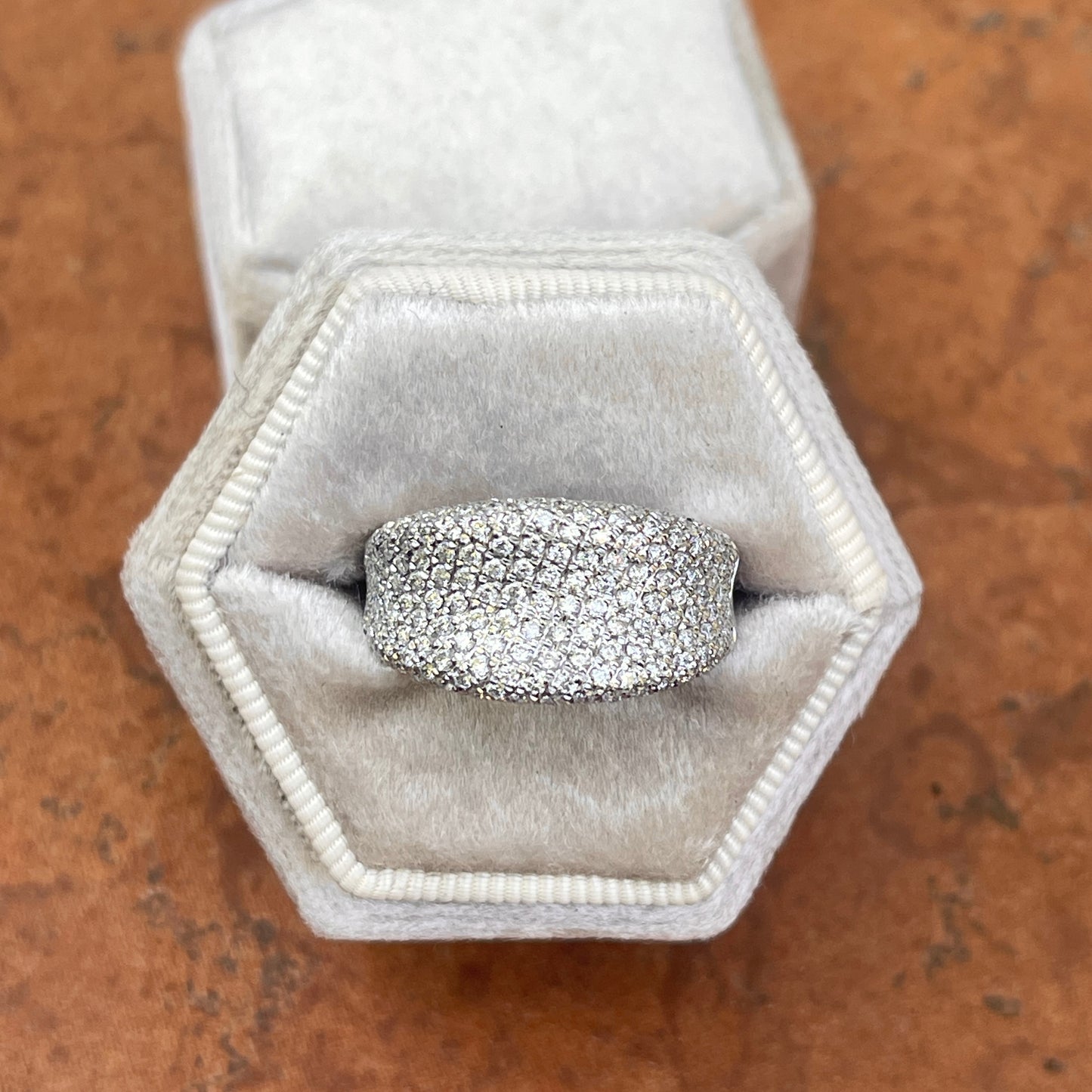 14KT White Gold Concave 1.20 CT Pave Diamond Cigar Band Ring