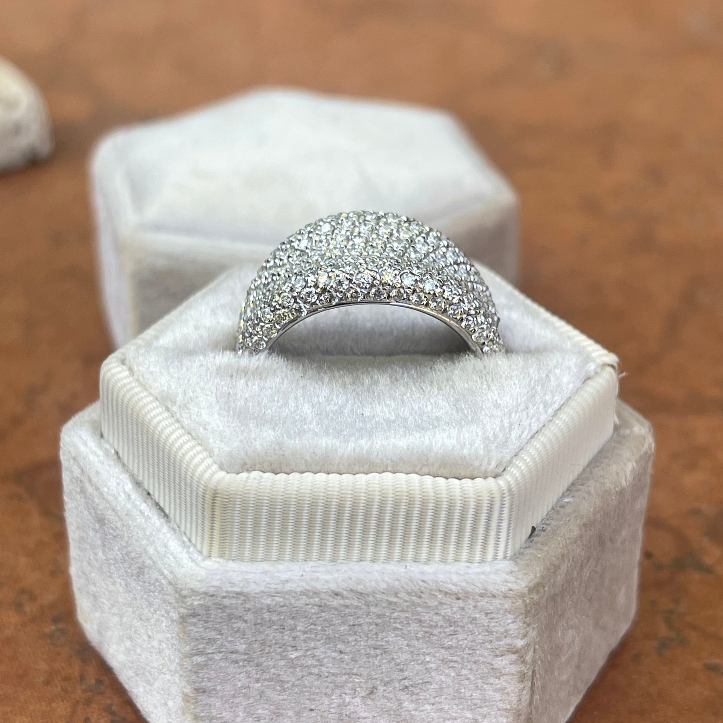14KT White Gold Concave 1.20 CT Pave Diamond Cigar Band Ring