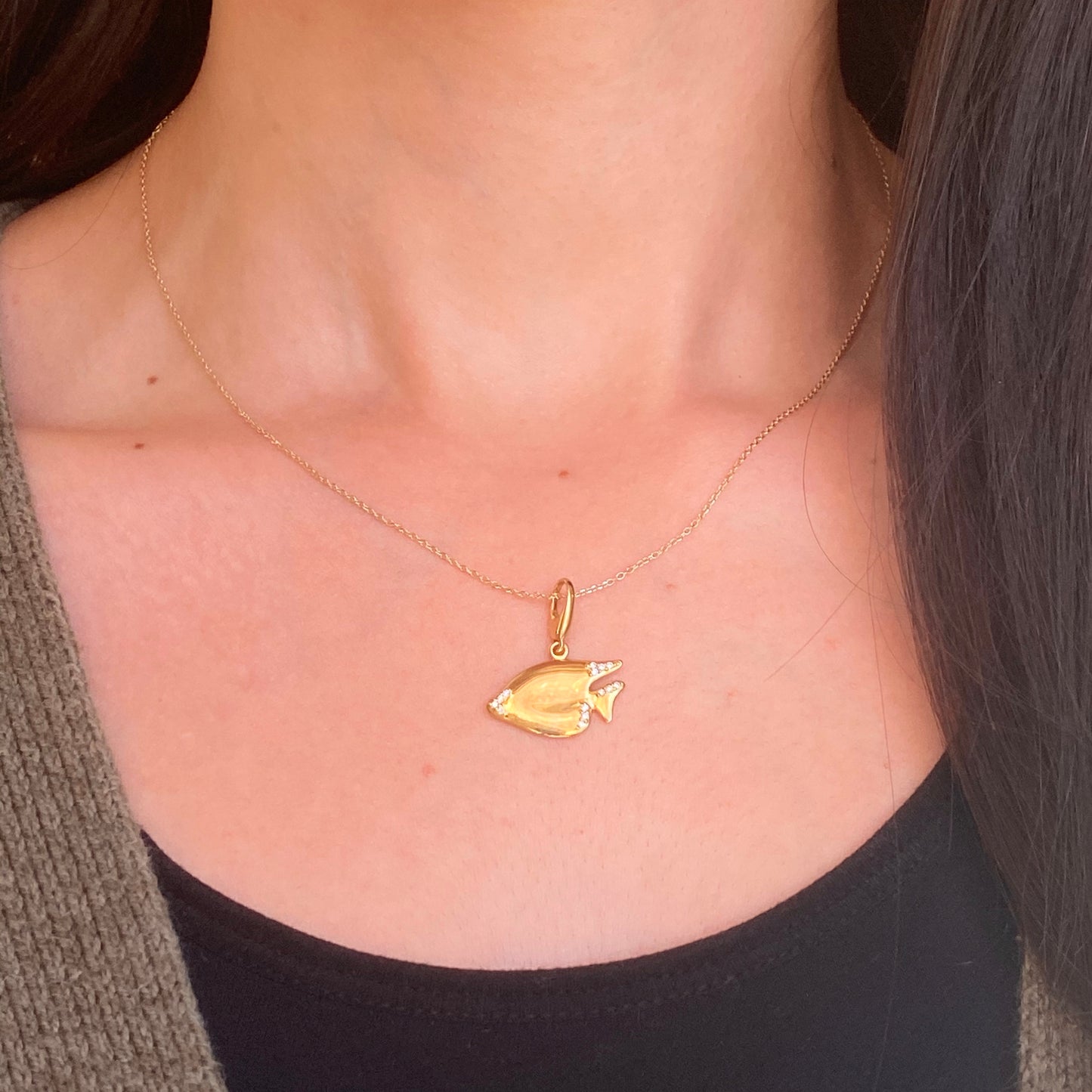 14KT Yellow Gold Diamond Sunfish Enhancer Clip Pendant