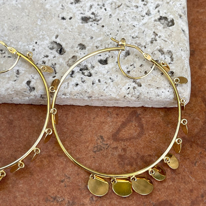 14KT Yellow Gold Thin Tube Dangling Circles Hoop Earrings 47mm