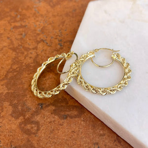 10KT Yellow Gold Diamond-Cut Rope Twist Hoop Earrings 31mm