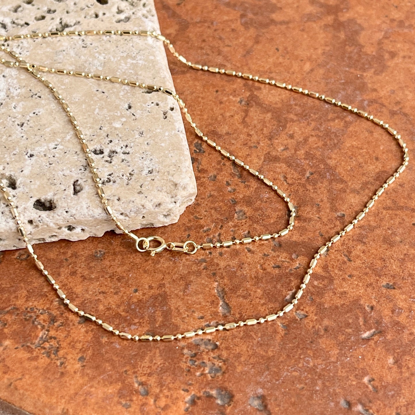 14KT Yellow Gold Diamond-Cut 1.15mm Beaded Ball Chain Link Necklace