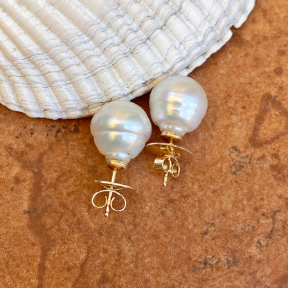14KT Yellow Gold Paspaley South Sea Pearl Stud Earrings 11~12mm