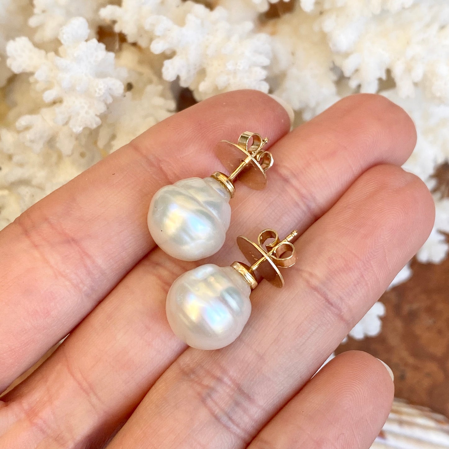 14KT Yellow Gold Paspaley South Sea Pearl Stud Earrings 11~12mm
