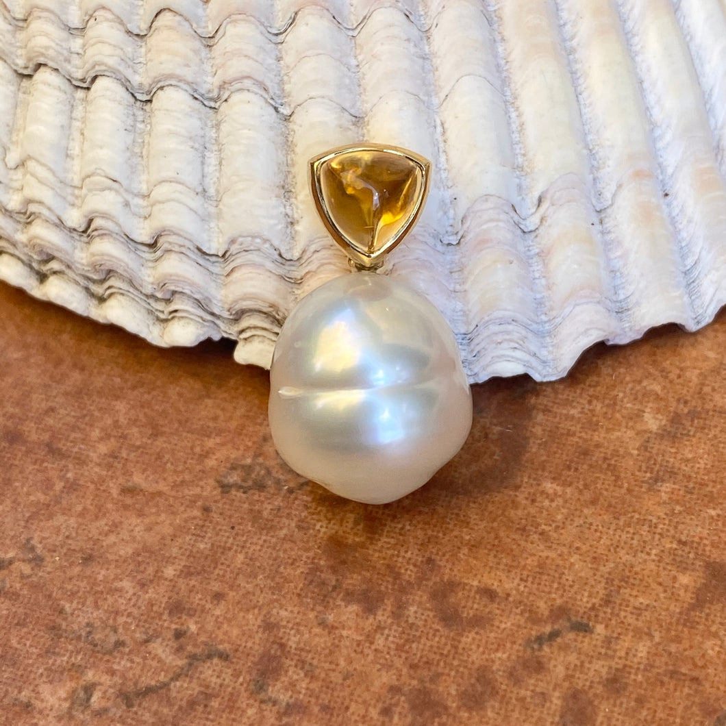14KT Yellow Gold Golden Citrine + 11mm Paspaley South Sea Pearl Pendant - Legacy Saint Jewelry