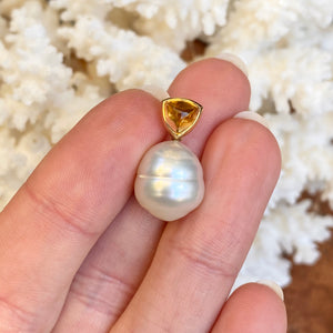 14KT Yellow Gold Golden Citrine + 11mm Paspaley South Sea Pearl Pendant - Legacy Saint Jewelry
