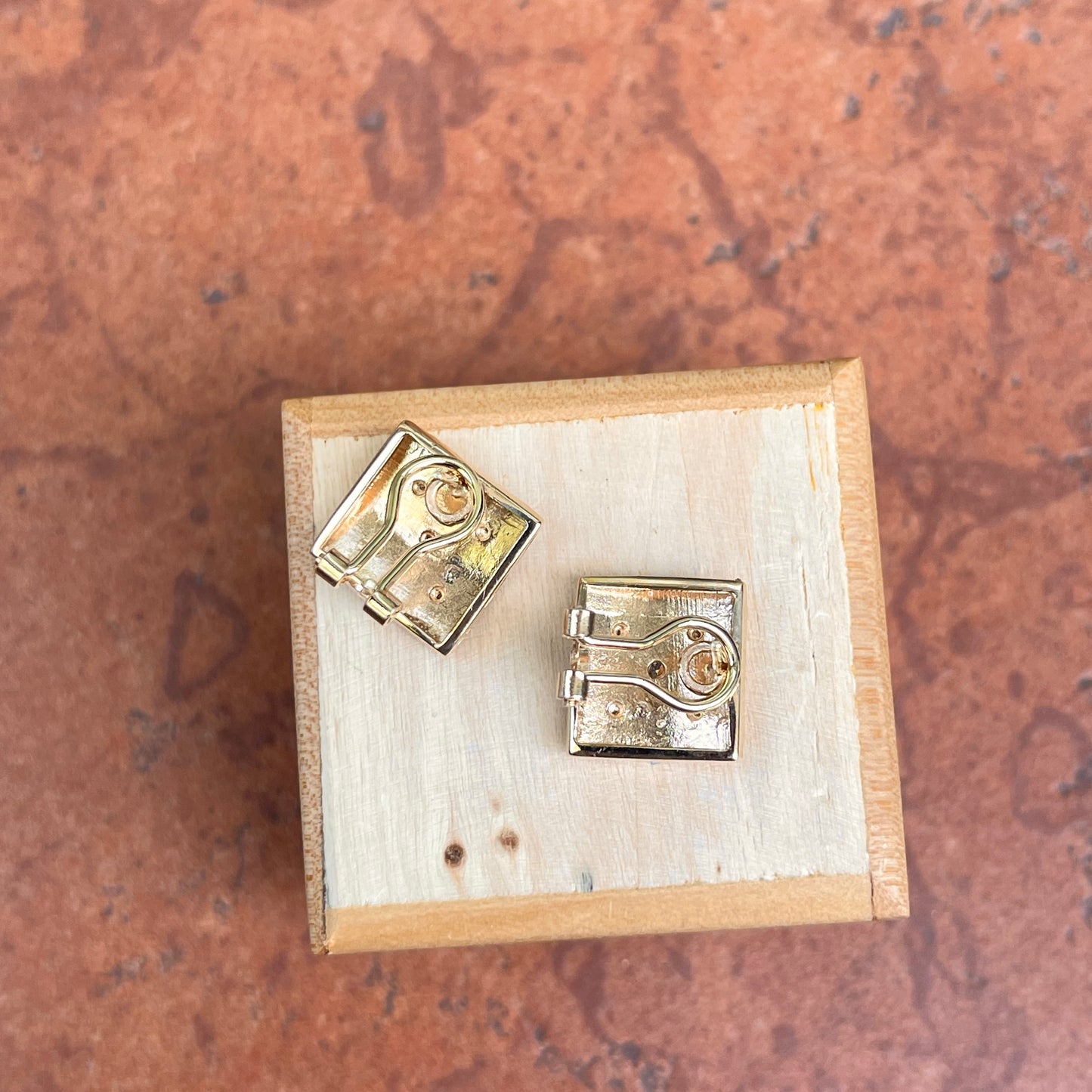 Estate 14KT Yellow Gold Byzantine Diamond Omega Back Earrings