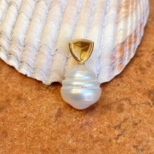 Load image into Gallery viewer, 14KT Yellow Gold Trillion Citrine + 10mm Paspaley South Sea Pearl Pendant