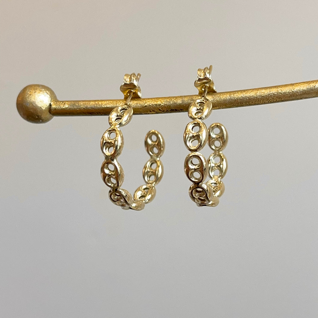 14KT Yellow Gold Mariner Link C-Shape Hoop Earrings