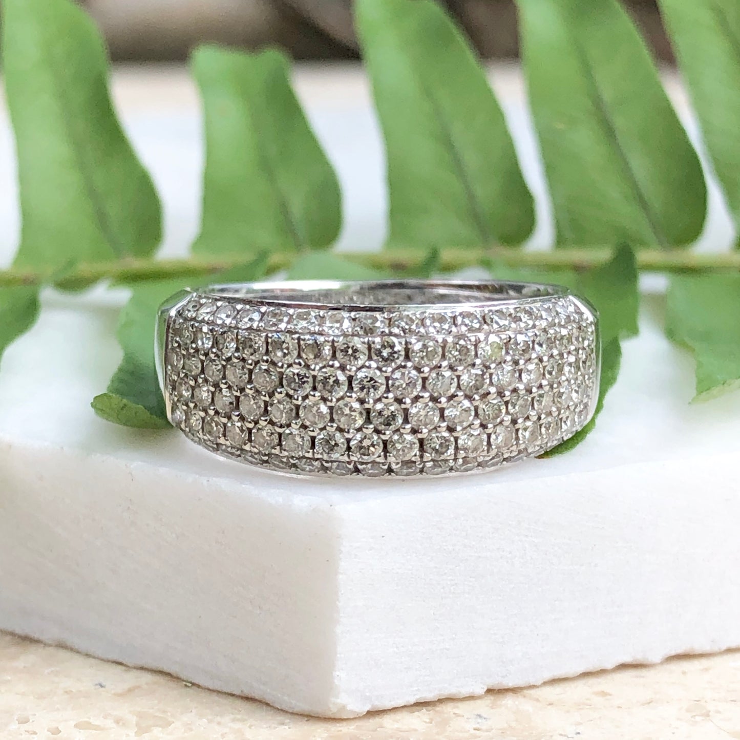 Estate 14KT White Gold 1.00 CT Pave Diamond Cigar Anniversary Band Ring - Legacy Saint Jewelry