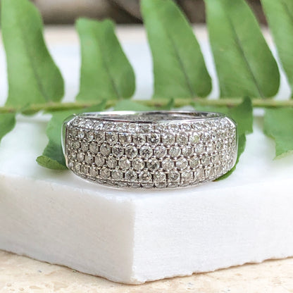 Estate 14KT White Gold 1.00 CT Pave Diamond Cigar Anniversary Band Ring - Legacy Saint Jewelry